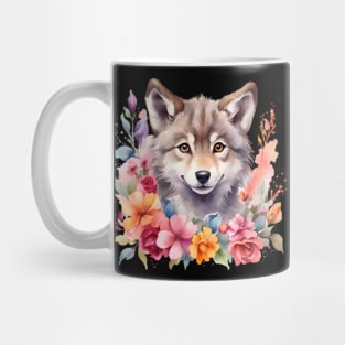 A wolf decorated with beautiful watercolor flowers Mug